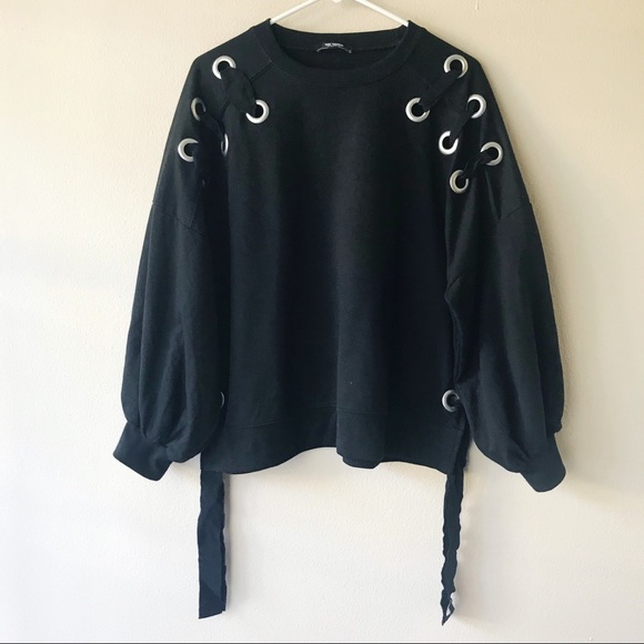 Zara Sweaters - Zara Oversized Puffy Sleeve Black Sweater